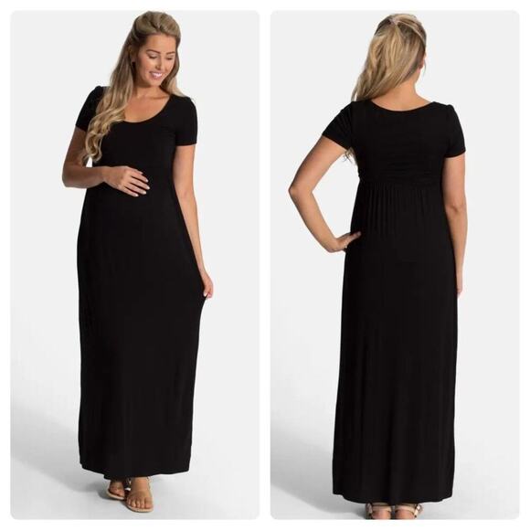 PinkBlush Black Short Sleeve Maternity Maxi Dress Size M‎ - Picture 1 of 8